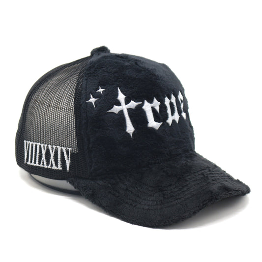 Black velvet fur trucker hats